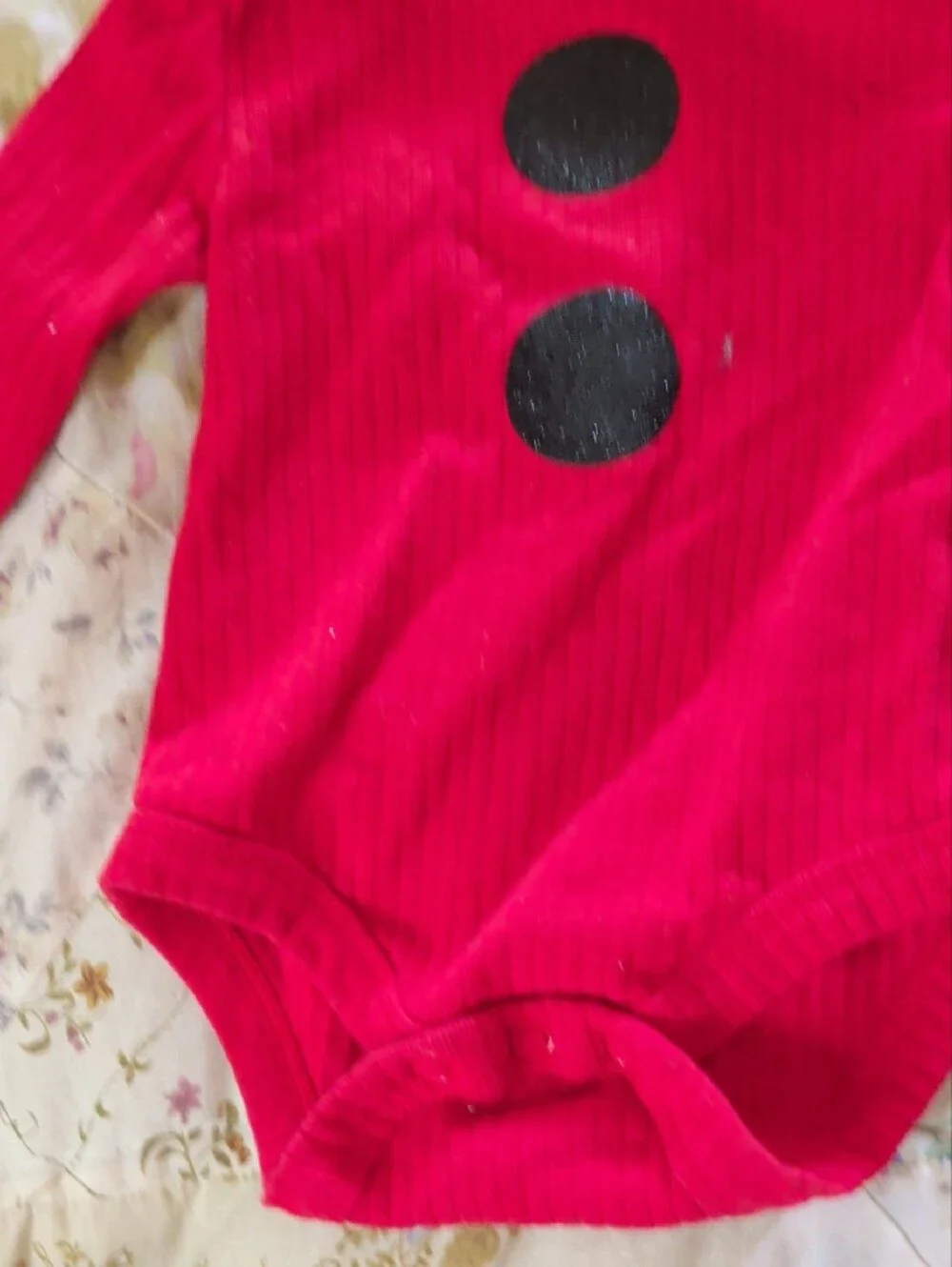 Baby Essentials Red Long-Sleeve One-Piece Bodysuit with Black Dot Accents
